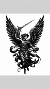 angel tattoo design ideas textured fills heavenly embrace for lower leg