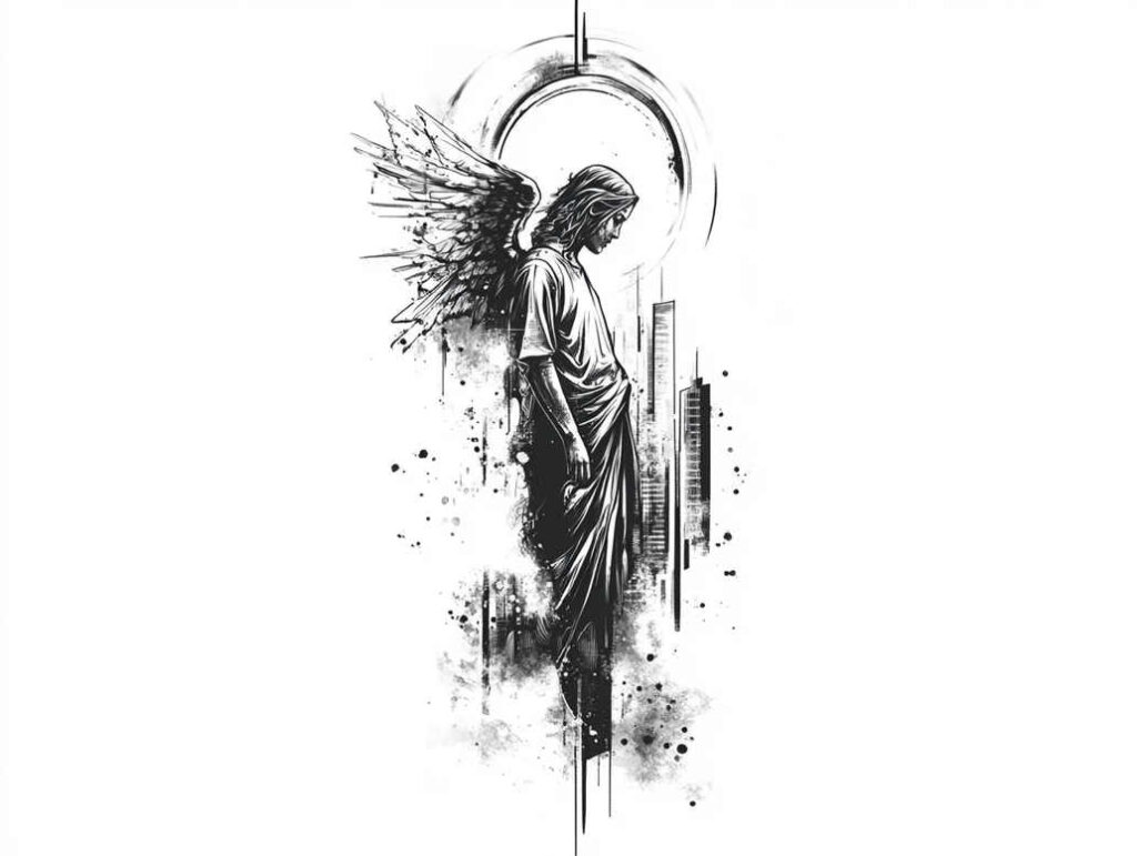 angel tattoo design ideas layered shading heavenly embrace for upper shoulder