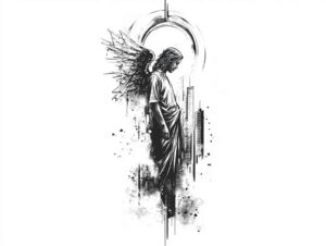 angel tattoo design ideas layered shading heavenly embrace for upper shoulder