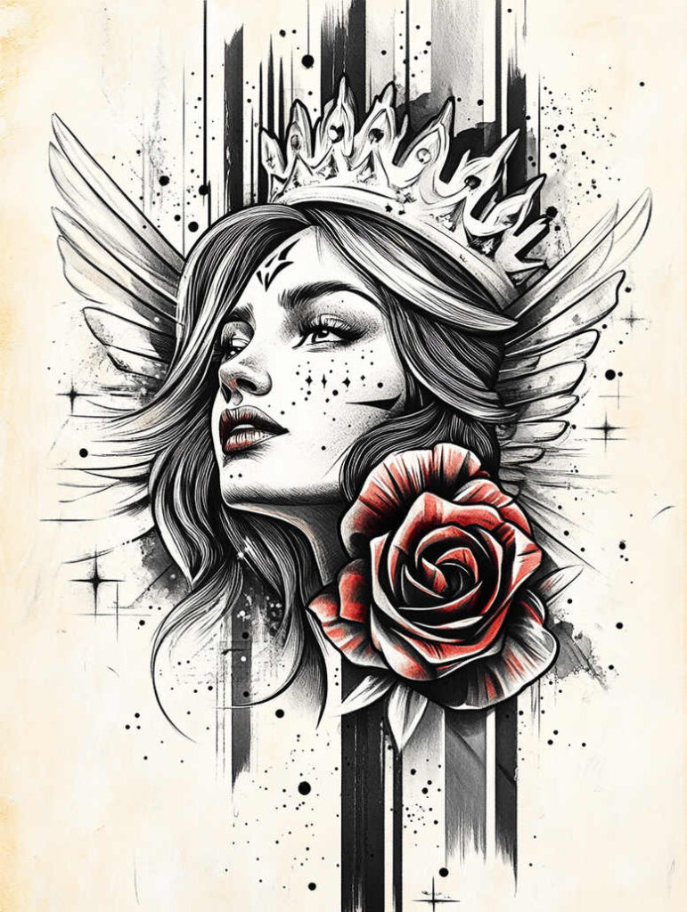 angel tattoo design ideas Realism sharp focus heavenly embrace for wrist side