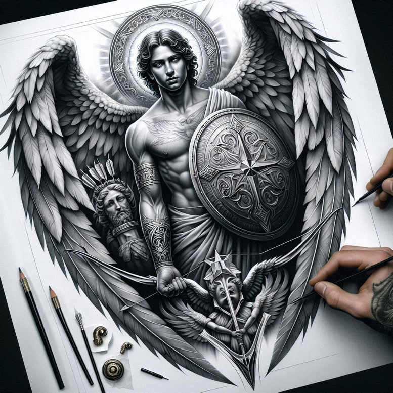 angel tattoo design ideas Realism photo-like tattoo heavenly host for heel