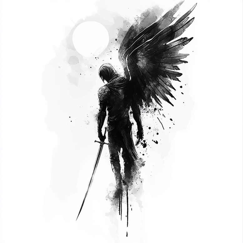angel tattoo design ideas Surrealism phantasmagoria heavenly host for lower back