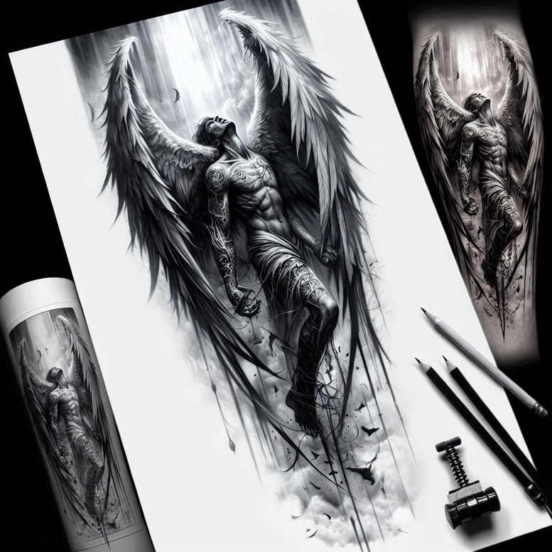 angel tattoo design ideas Surrealism shimmering forms heavenly host for wrist