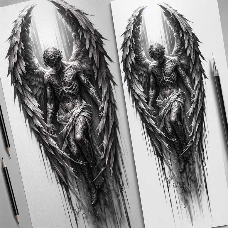 angel tattoo design ideas classic shading heavenly shield for chest