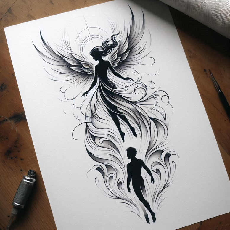 angel tattoo design ideas Realism high definition holy aura for behind ear
