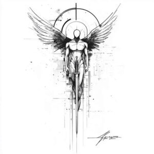 angel tattoo design ideas distorted perspective holy aura for thigh