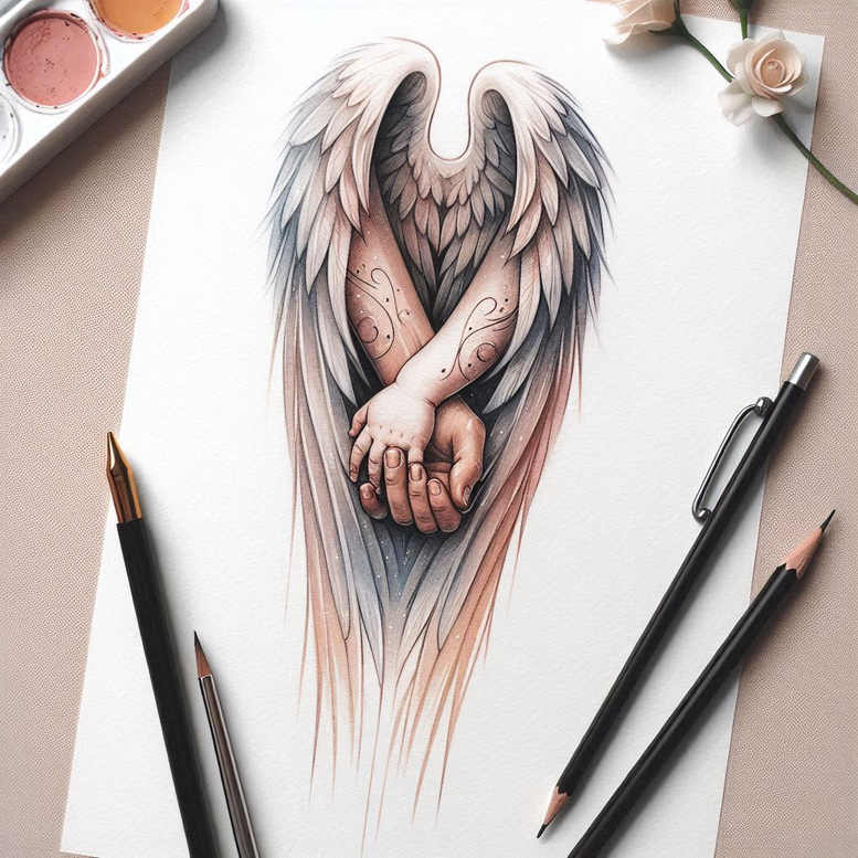 angel tattoo design ideas Surrealism distorted reality holy aura for upper chest