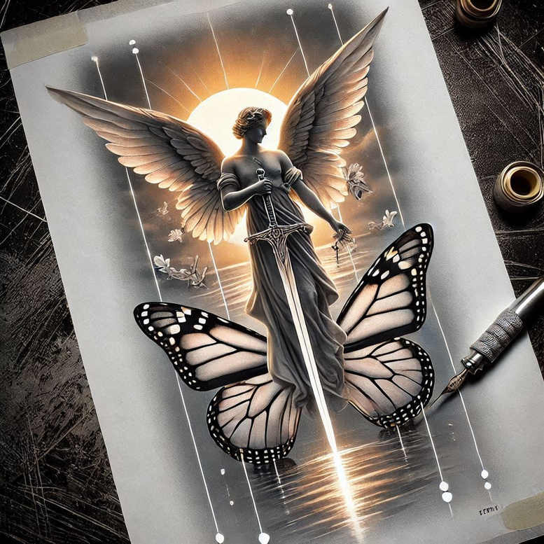 angel tattoo design ideas Realism sharp focus holy for upper arm
