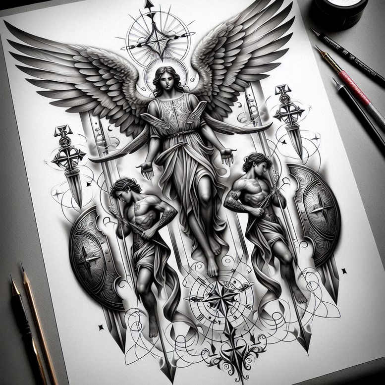 angel tattoo design ideas dynamic shapes holy guardian for lower back