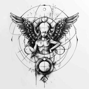 angel tattoo design ideas Realism subtle gradients holy guardian for lower leg
