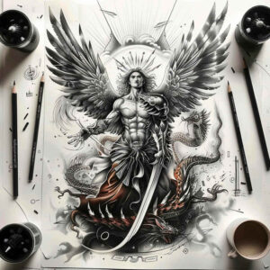 angel tattoo design ideas illustrative style holy light for lower chest
