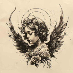 angel tattoo design ideas Surrealism enigmatic light holy light for upper thigh