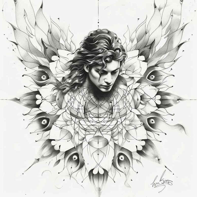 angel tattoo design ideas Neotraditional balanced tones lightbearing for arm