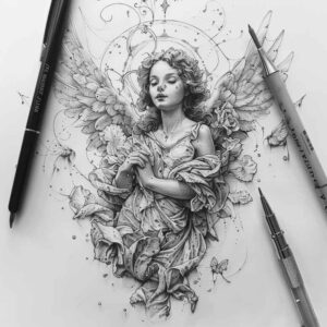 angel tattoo design ideas Realism subtle gradients lightbearing for lower chest