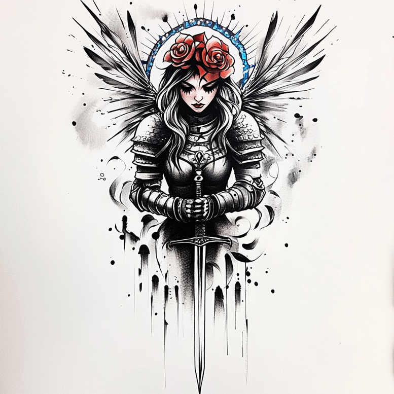 angel tattoo design ideas spectral hues lightbearing for lower thigh