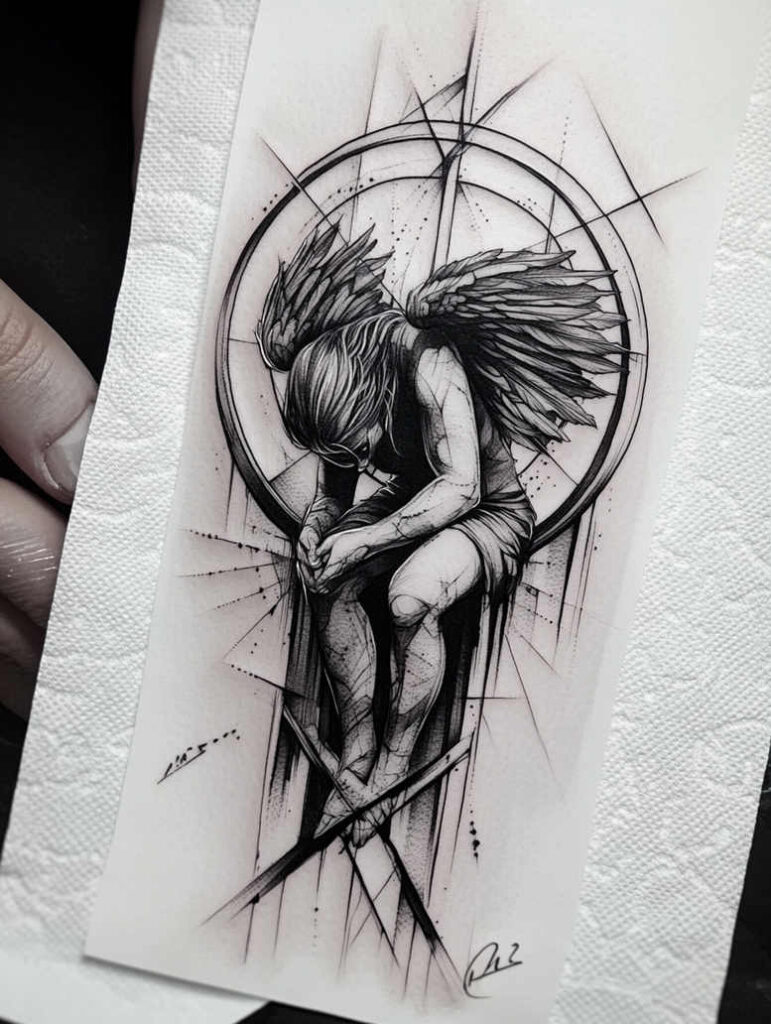 angel tattoo design ideas clean fill luminescent for chest