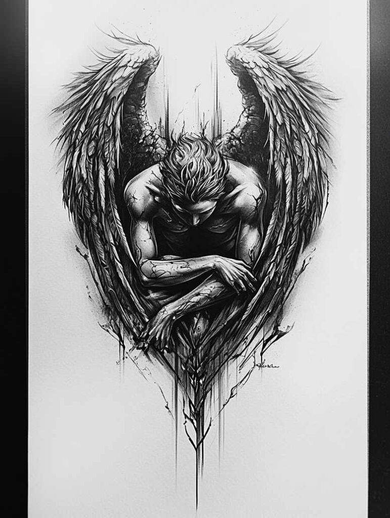 angel tattoo design ideas bold texture pure for ribs