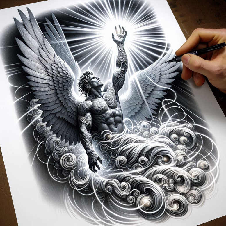 angel tattoo design ideas detailed linework pure for scapula