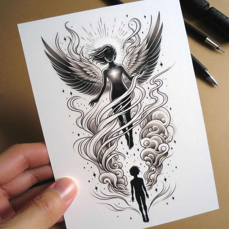 angel tattoo design ideas Surrealism otherworldly radiant wings for palm