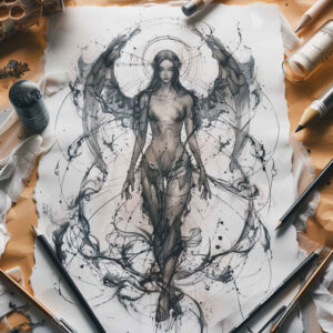 angel tattoo design ideas Surrealism unearthly sacred for calf