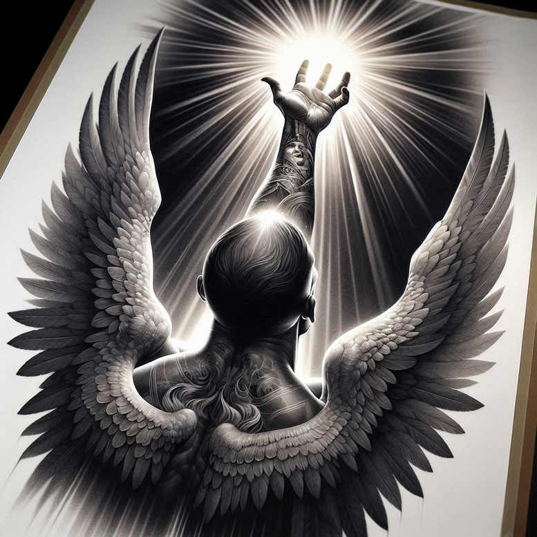 angel tattoo design ideas volume effect sacred for lower leg