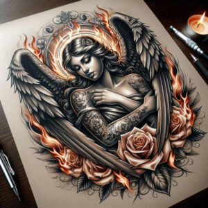 angel tattoo design ideas esoteric symbolism sacred for lower thigh