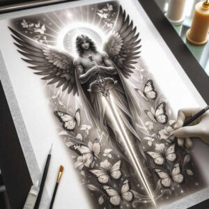 angel tattoo design ideas Realism blended gradients sacred for upper back