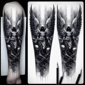 angel tattoo design ideas Realism refined lines seraphic for side