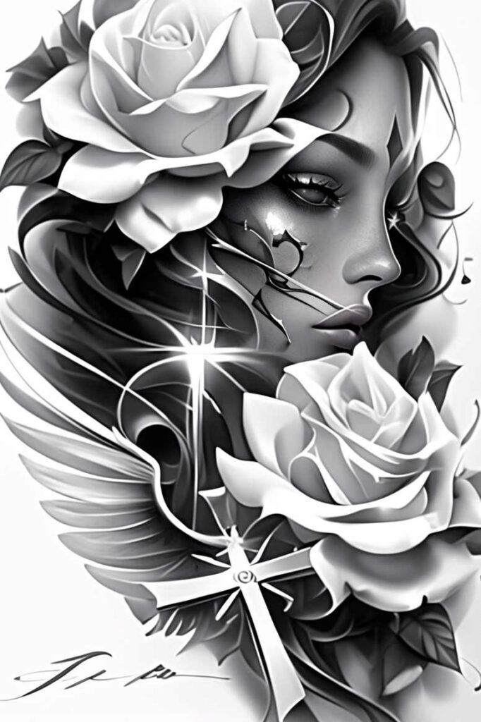 angel tattoo design ideas detailed linework seraphic for temple