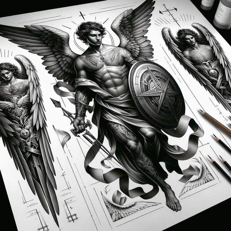 angel tattoo design ideas Realism organic structure seraphic for upper chest