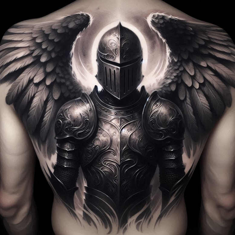 angel tattoo design ideas mirrored effect seraphic glow for back shoulder