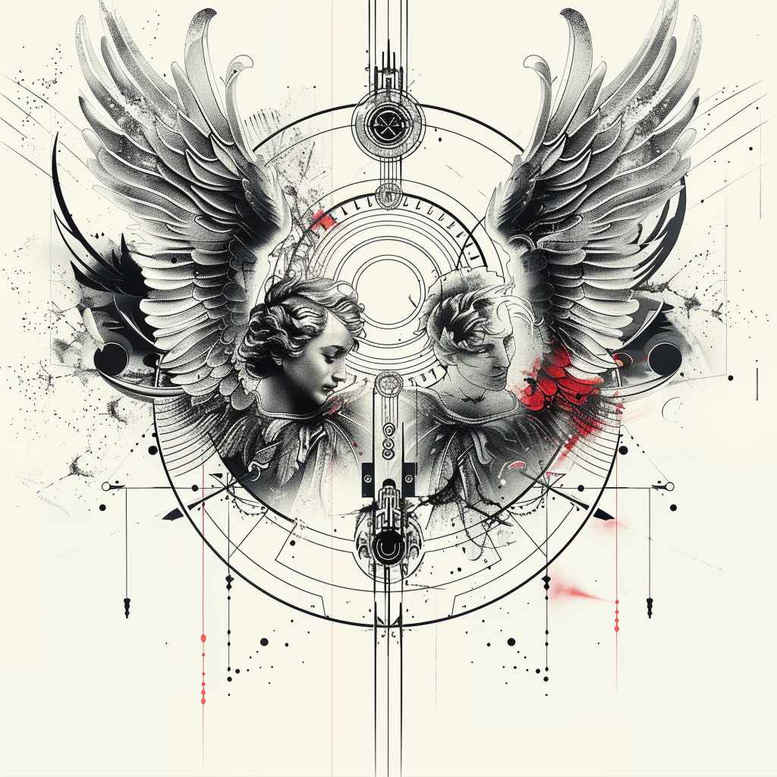 angel tattoo design ideas Surrealism fragmentation seraphic glow for nape