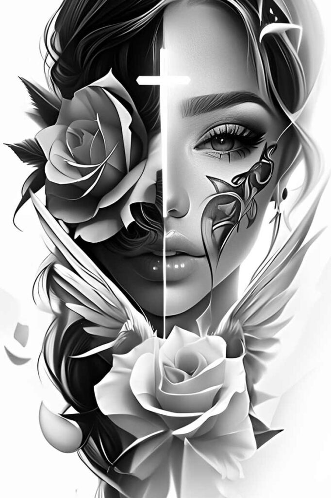 angel tattoo design ideas Surrealism phantom shadows seraphic glow for triceps