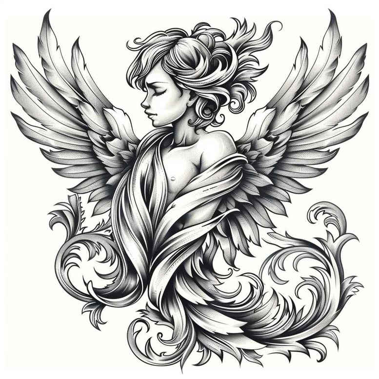angel tattoo design ideas photo-realistic seraphic presence for stomach