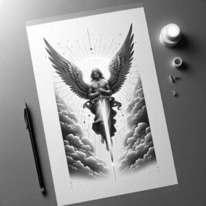 angel tattoo design ideas Surrealism symbolic seraphic presence for upper back