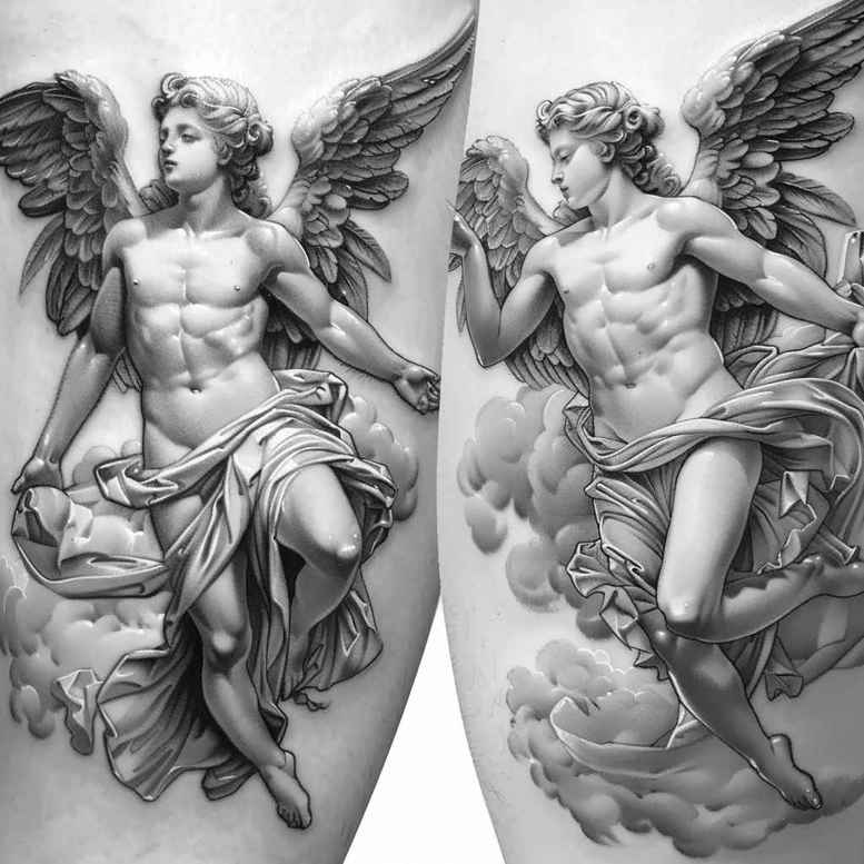 angel tattoo design ideas layered color seraphim for side torso