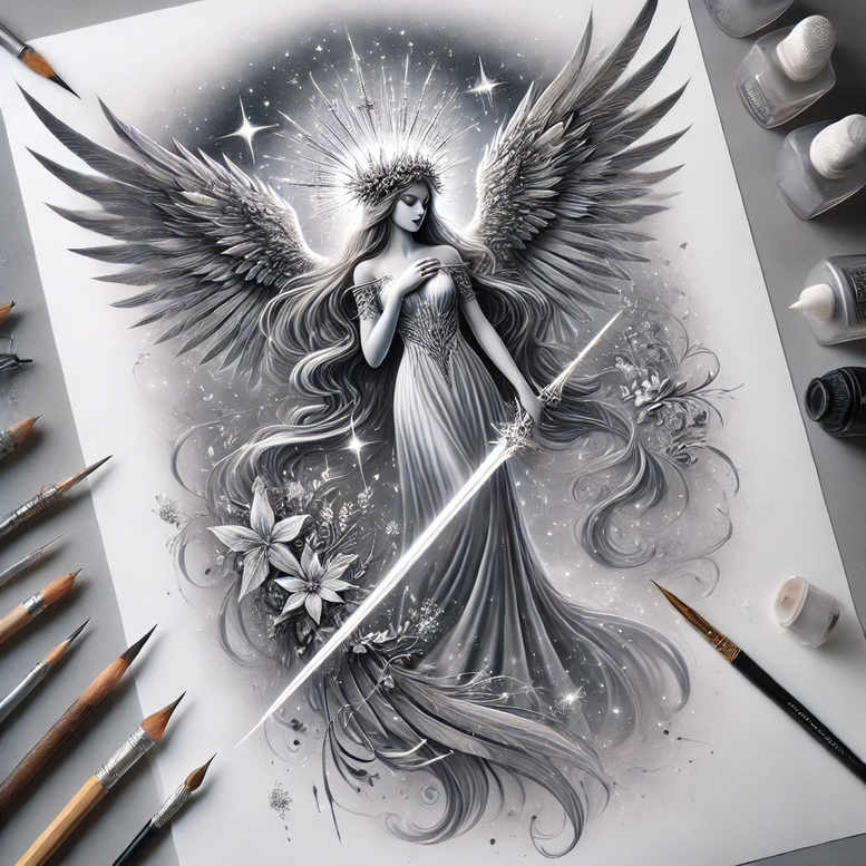 angel tattoo design ideas Surrealism phantom shadows seraphim for sternum