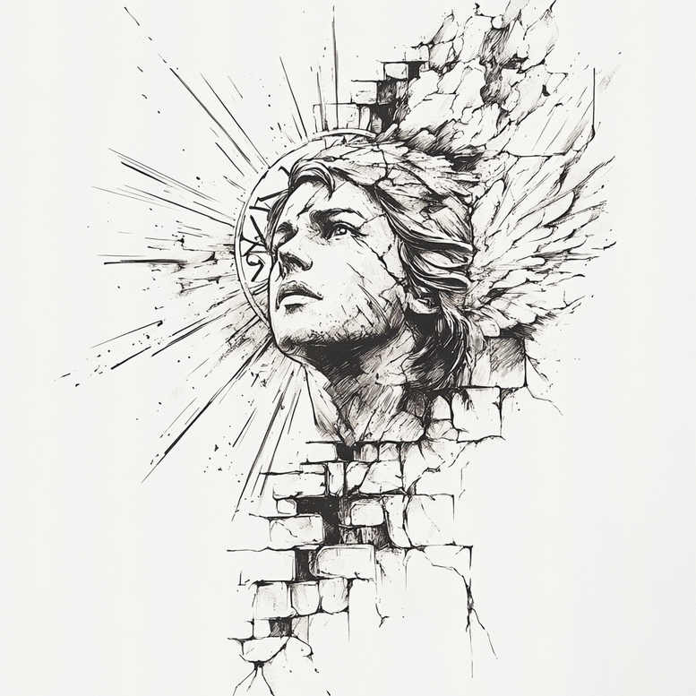 angel tattoo design ideas Surrealism distorted reality spiritual blessing for lower thigh