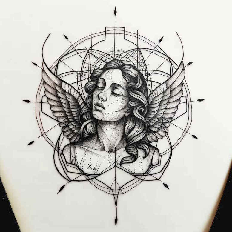 angel tattoo design ideas Realism reflective light spiritual blessing for spine