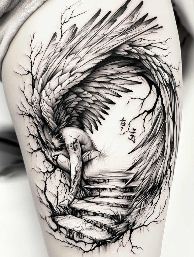 angel tattoo design ideas Realism dynamic shadows spiritual blessing for temple