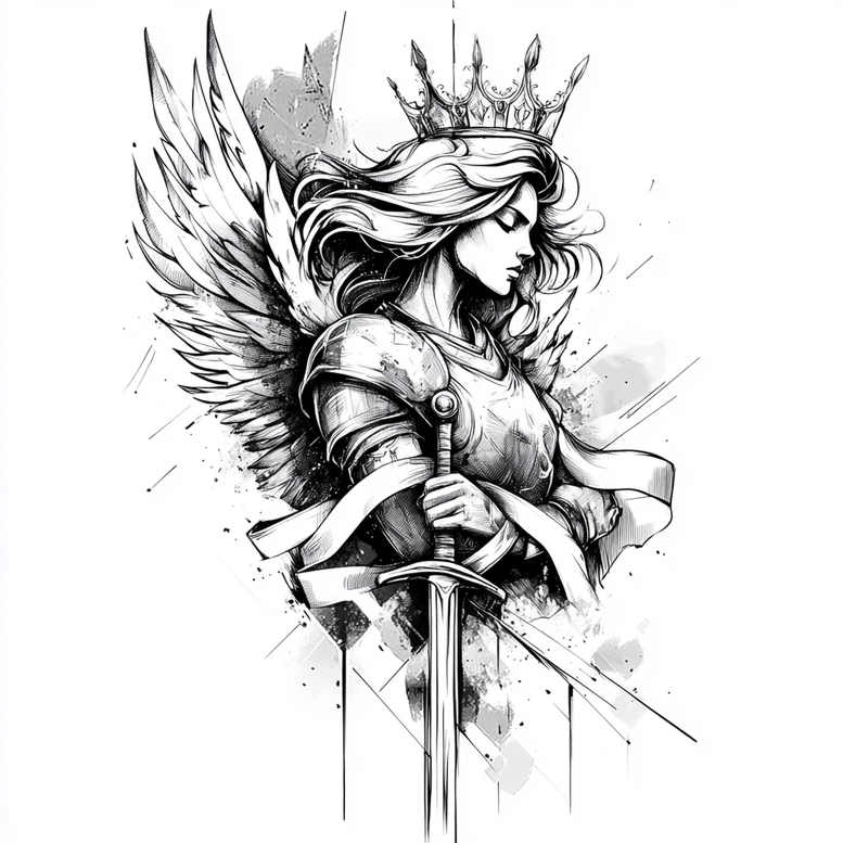 angel tattoo design ideas Surrealism bizarre spiritual blessing for upper thigh