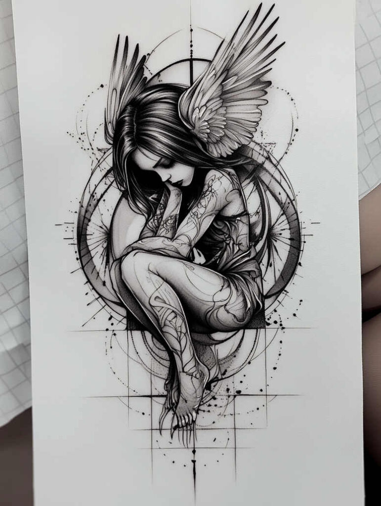 angel tattoo design ideas Realism studio quality spiritual for abdomen