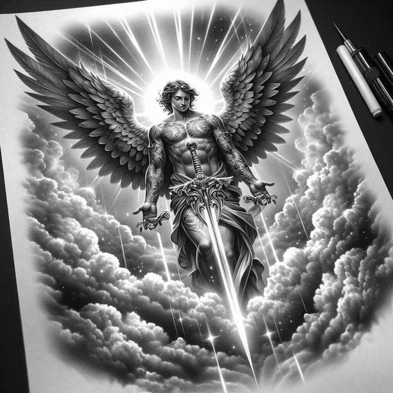 angel tattoo design ideas Surrealism shadow play spiritual for foot