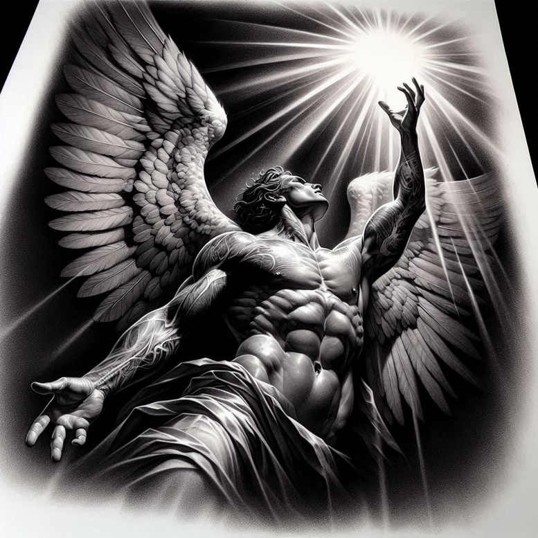 angel tattoo design ideas Surrealism visionary spiritual for outer arm