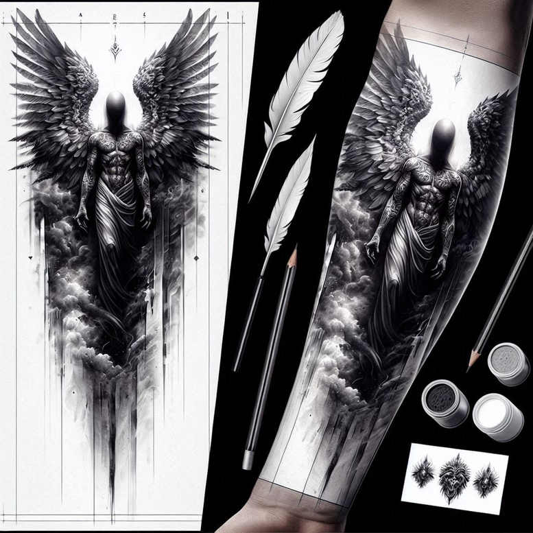 angel tattoo design ideas strong contrast spiritual for side torso