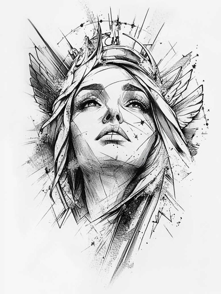 angel tattoo design ideas Surrealism phantom shadows spiritual guide for temple