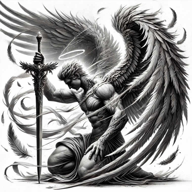 angel tattoo design ideas bold texture spiritual protector for shoulder blade