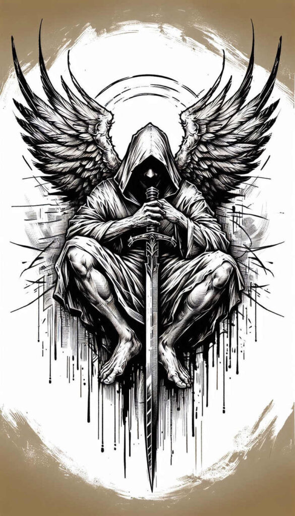 angel tattoo design ideas Surrealism mystical transcendent light for abdomen
