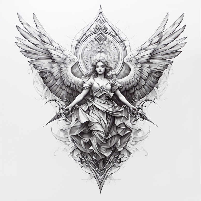 angel tattoo design ideas Surrealism symbolism transcendent light for upper shoulder