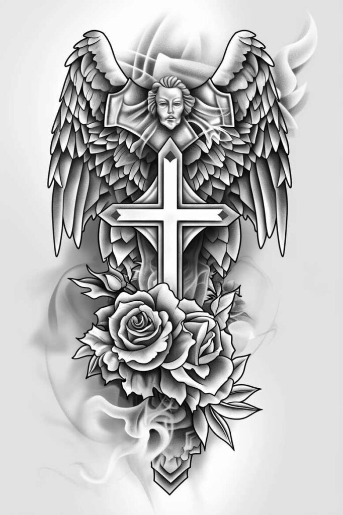 angel tattoo design ideas Realism seamless blend winged for biceps